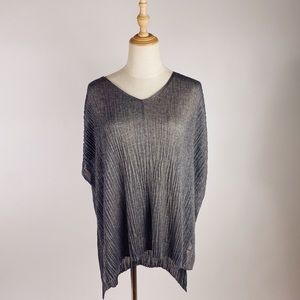 EILEEN FISHER Metallic Viscose Blend Accordion Pleated Boxy Fit Top Womens XS